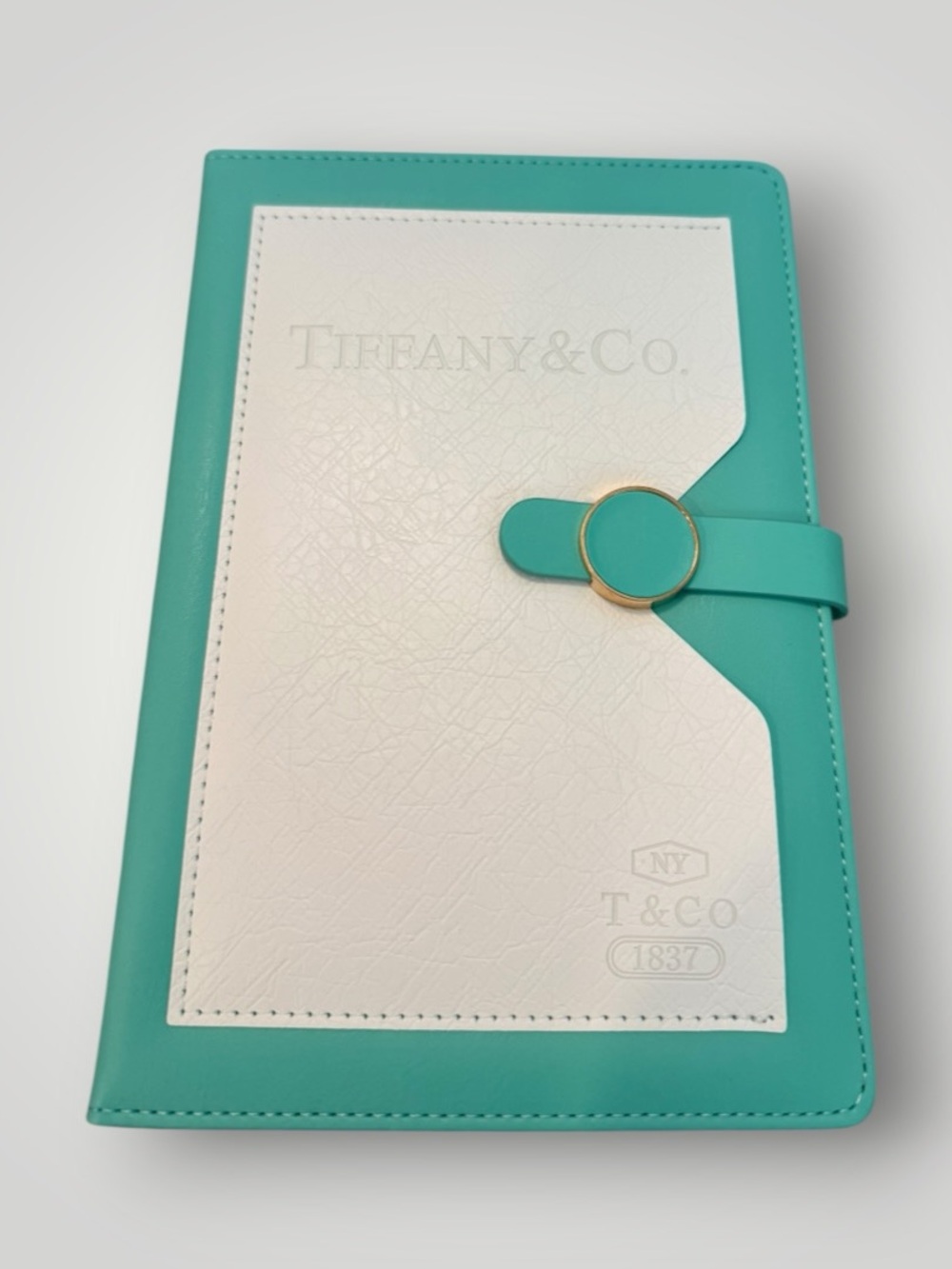 Source Unknown Teal and White Faux Leather Notebook with Gold Ring Closure